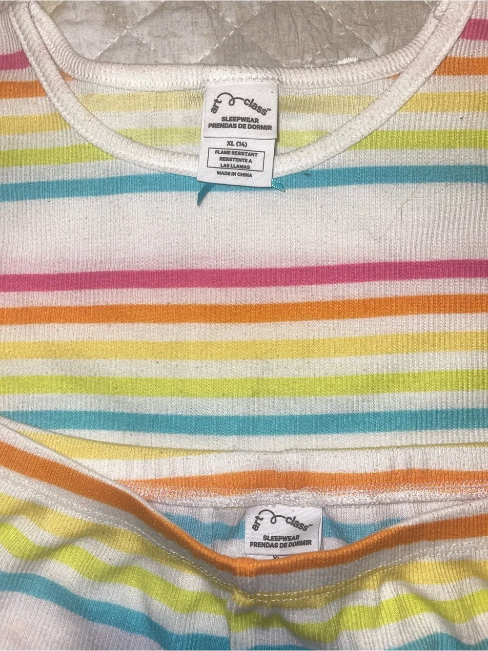 art class Rainbow Striped Short Pajama Set - Yellow, Pink, Blue, Orange